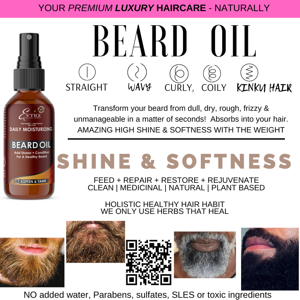 Beard Serum oil handmade plant-based herb-infused medicinal luxury hair care Info card