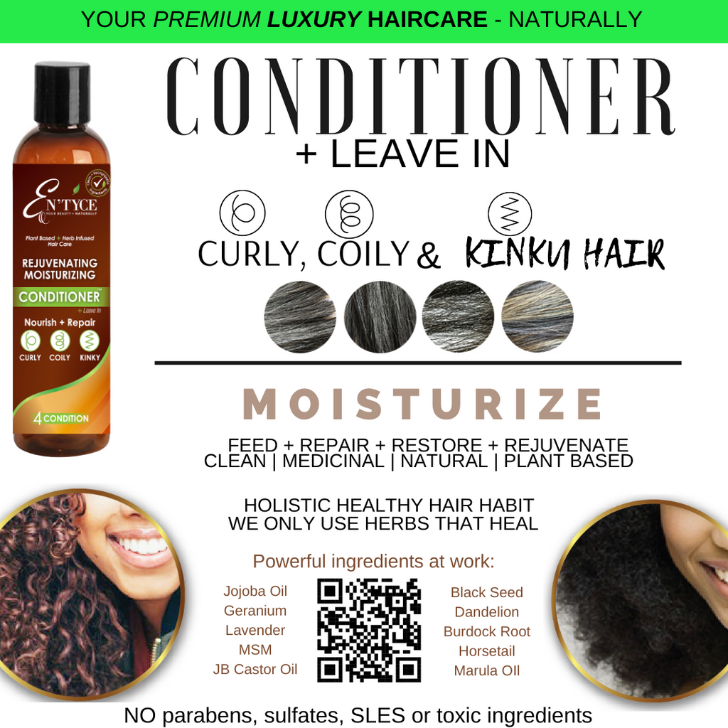 Rejuvenating Moisturizing Conditioner straight and wavy hair handmade plant-based herb-infused medicinal luxury hair care info card