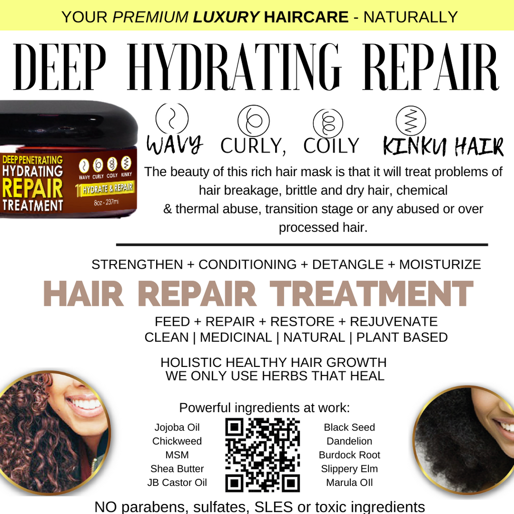 Deep Penetrating Hydrating Repair Treatment handmade plant-based herb-infused medicinal luxury hair care - data card