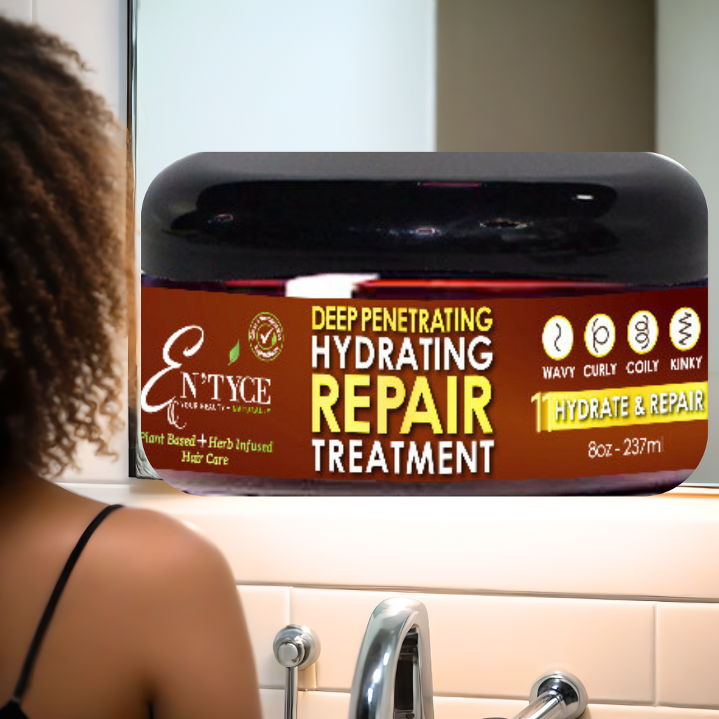 Person using a deep penetrating hydrating repair treatment in a bathroom setting