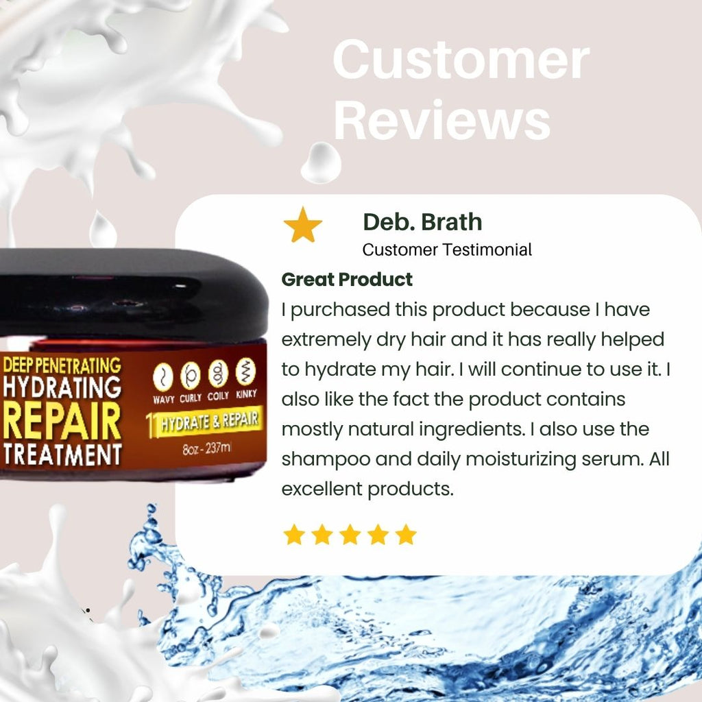 Product packaging with customer testimonial on a light background