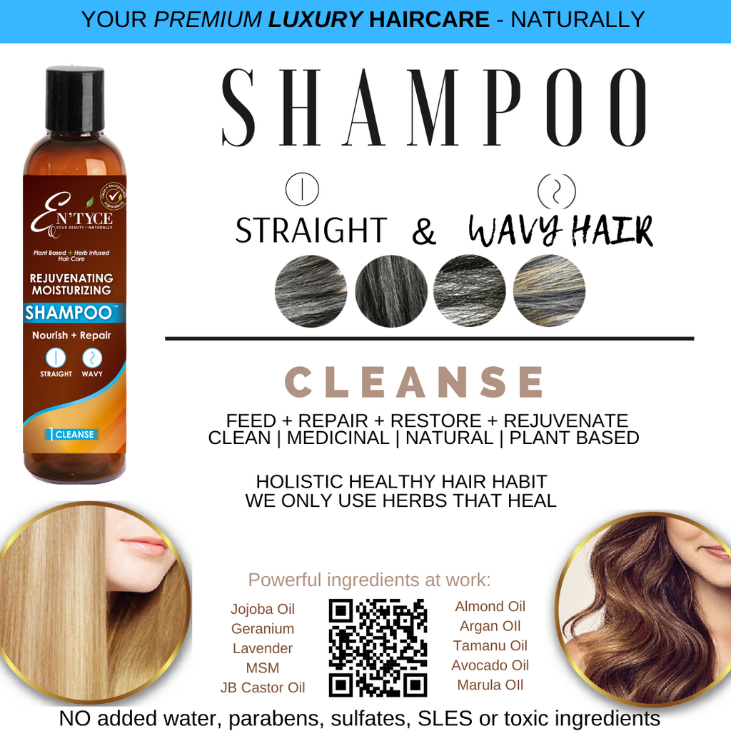 Rejuvenating Moisturizing Shampoo handmade plant-based herb-infused medicinal luxury hair care info card