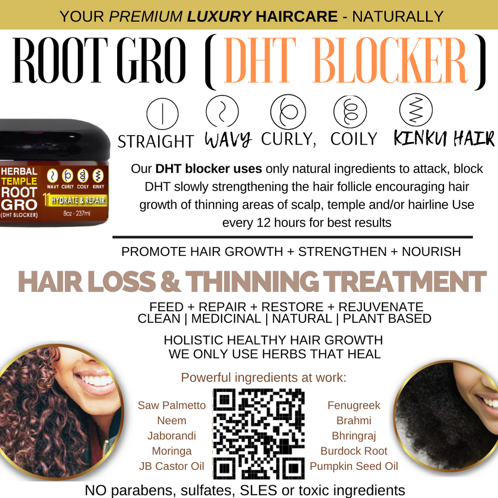 Herbal Temple Root Gro DHT Blocker handmade plant-based herb-infused medicinal luxury hair care info card