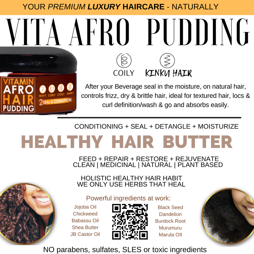 Vita(min) Afro Pudding handmade plant-based herb-infused medicinal luxury hair care - data card
