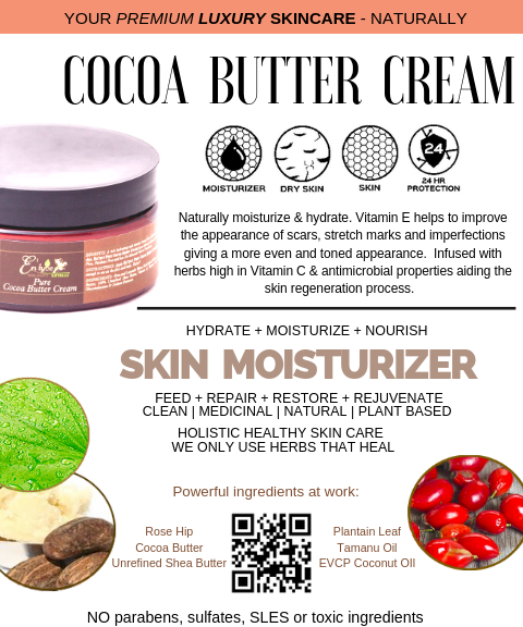 Pure Cocoa Butter Cream Pure Cocoa Butter Cream - En'tyce clean handmade plant-based herb-infused medicinal luxury skin care info card.