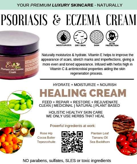 Psoriasis and Eczema Cream En'tyce clean handmade plant-based herb-infused medicinal luxury skin care.